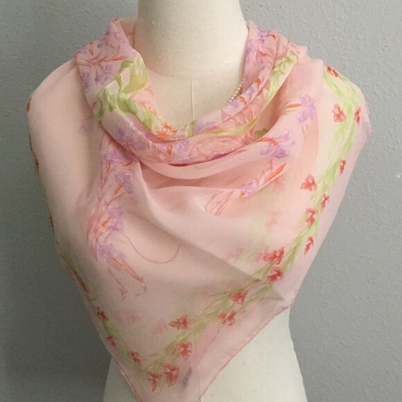 Hermes Scarf Cheval Fleuri H.d’Origny 90 cm Chiffon Silk mousseline - Picture 2 of 11